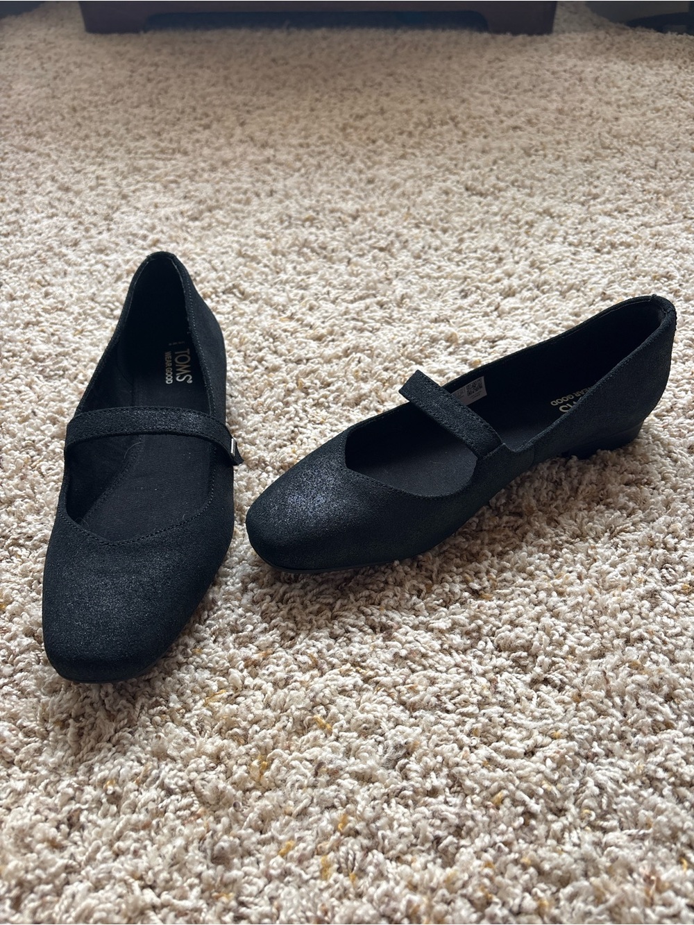 TOMS Womens Bianca Mary Jane Ballet Flats Casual Black Sz 9